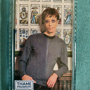 Fridge magnet - Robin in front of a wall of Tarot cards