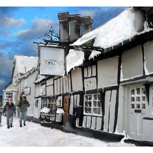 Christmas card view of The Thatch by Gerald Bright