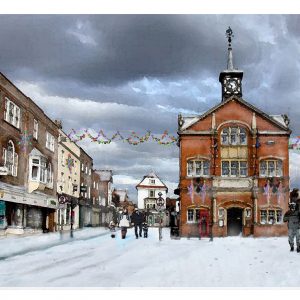 Christmas card view of the Town Hall by Gerald Bright