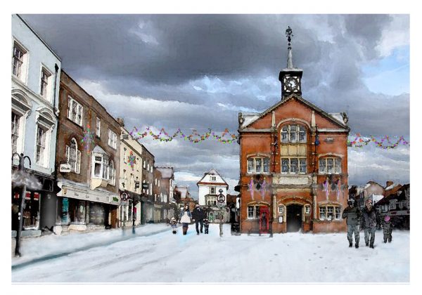 Christmas card view of the Town Hall by Gerald Bright